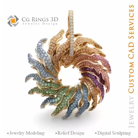 Pendentif Fougère avec Mélodie de Couleurs - Joaillerie 3D CAO