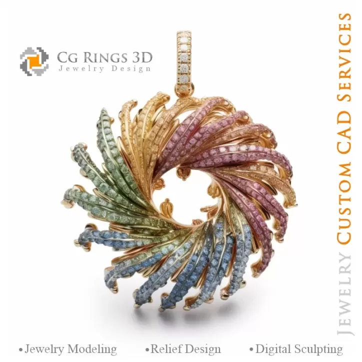 Fern Pendant with Melody of Colours - 3D CAD Jewelry