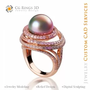 Inel cu Perla și Morganite - Bijuterii 3D CAD