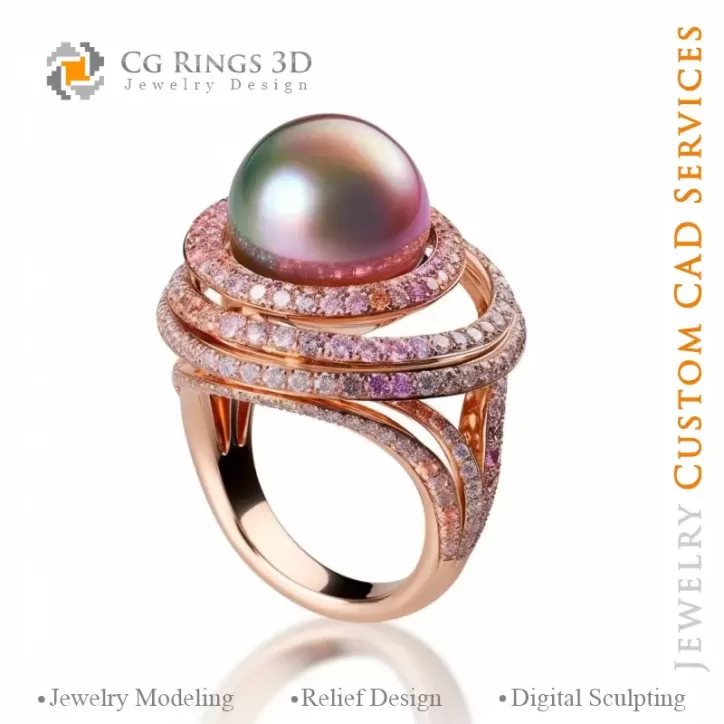 Anillo con perla y morganita - Joyería 3D CAD