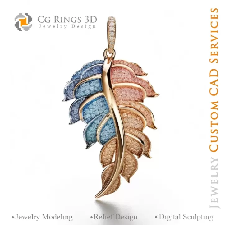 Pendentif Fougère avec Mélodie de Couleurs - Joaillerie 3D CAO