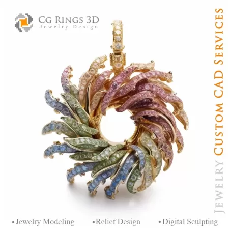 Pendentif Fougère avec Mélodie de Couleurs - Joaillerie 3D CAO