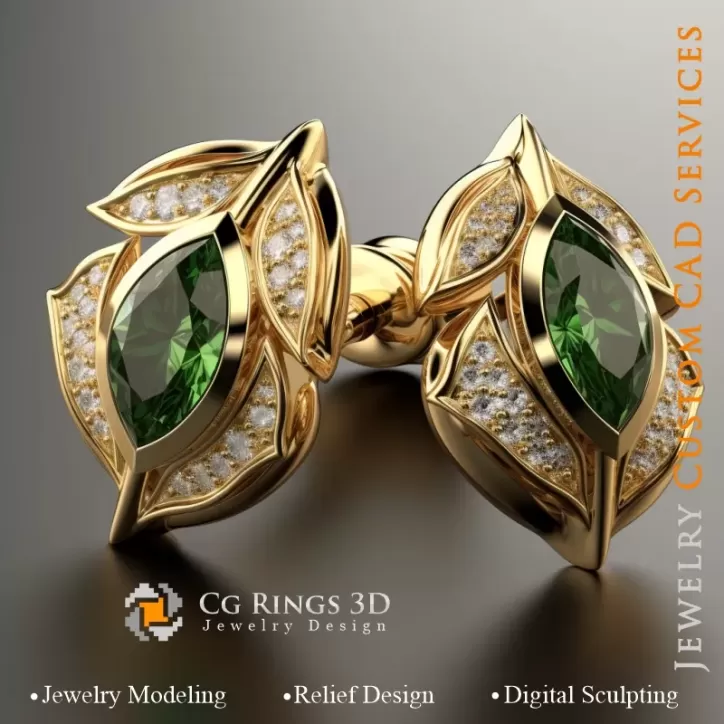 Gemelli Foglia - Gioielli 3D CAD Gemelli Foglia - Gioielli 3D CAD
