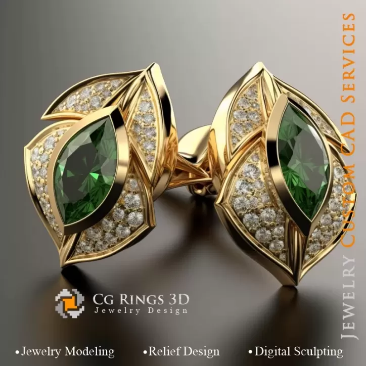 Cufflinks Leaf - Jewelry 3D CAD