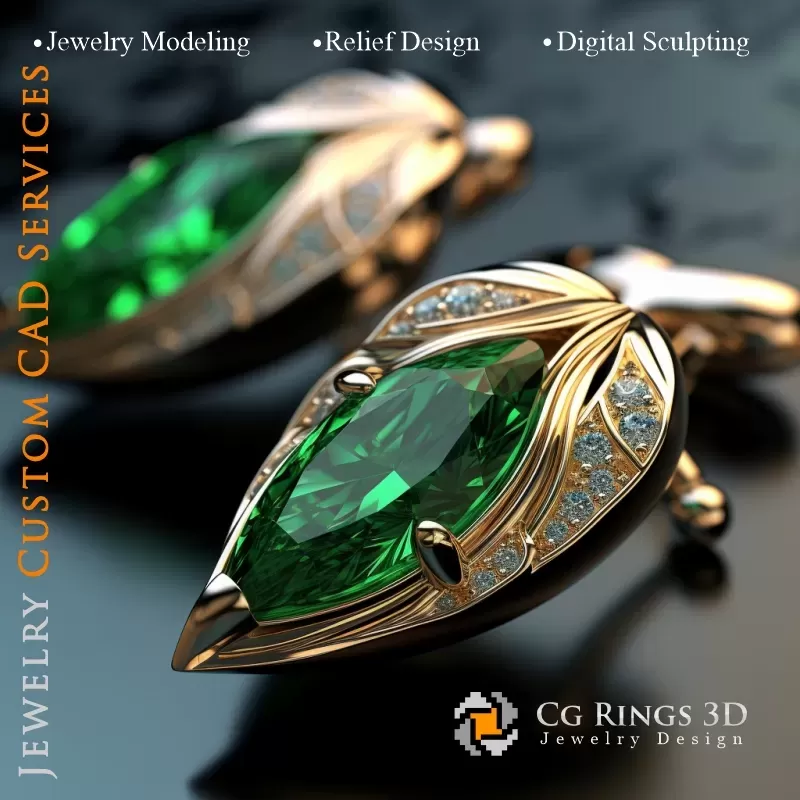 Manschettenknöpfe Blatt - Schmuck 3D CAD