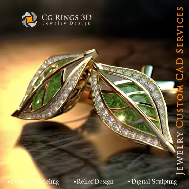 Manschettenknöpfe Blatt - Schmuck 3D CAD