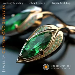 袖扣 叶子 - 珠宝 3D CAD