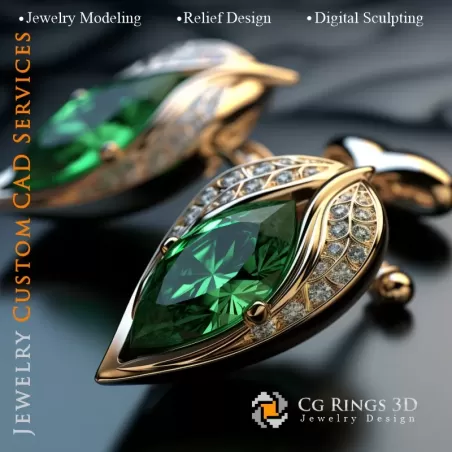 Manschettenknöpfe Blatt - Schmuck 3D CAD