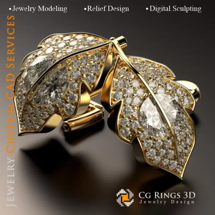 袖扣 叶子 - 珠宝 3D CAD 袖扣 叶子 - 珠宝 3D CAD