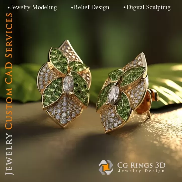Manschettenknöpfe Blatt - Schmuck 3D CAD