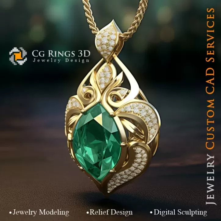 Anhänger mit Smaragd - 3D CAD Schmuck