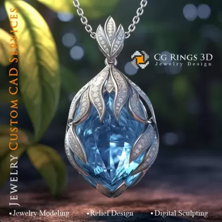 Pendant with Aquamarine - 3D CAD Jewelry