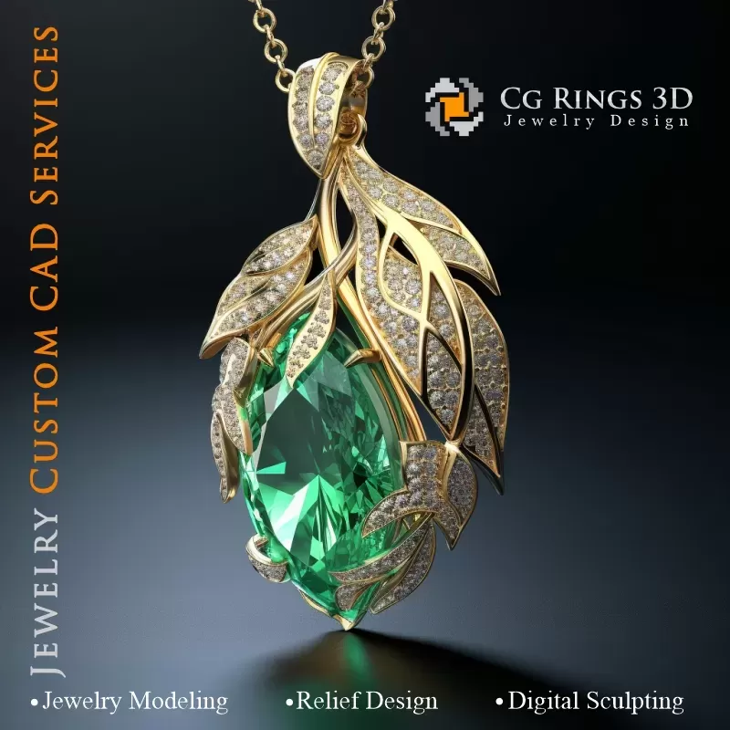 Colgante con esmeralda - Joyería CAD 3D