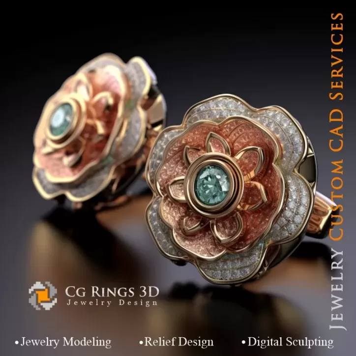 Gemelos Florales - CAD 3D de Joyería