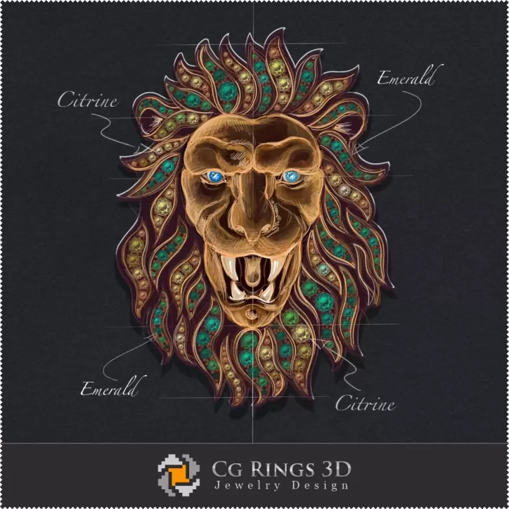 Diseño de joyería (Digital) - Diseño de colgante de león Diseño de joyería (Digital) - Diseño de colgante de león