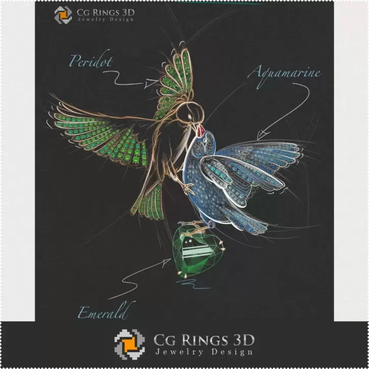 Schmuckdesign (Digital) - Vogel-Anhänger-Skizze