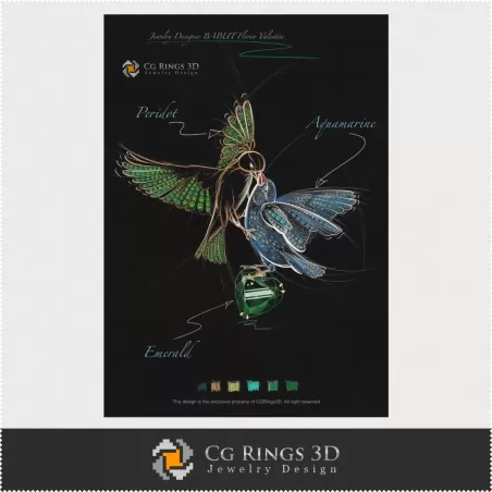 Diseño de Joyería (Digital) - Boceto Colgante de Pájaros