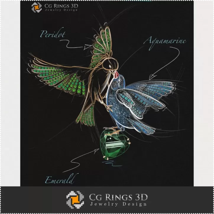 Schmuckdesign (Digital) - Vogel-Anhänger-Skizze