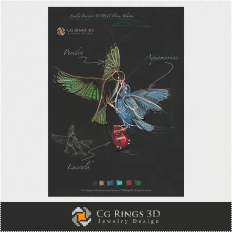 Design Joaillerie (Numérique) - Croquis Pendentif Oiseaux