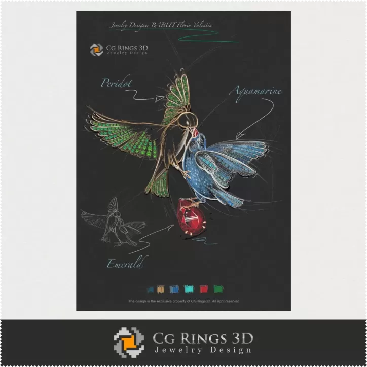 Design Joaillerie (Numérique) - Croquis Pendentif Oiseaux