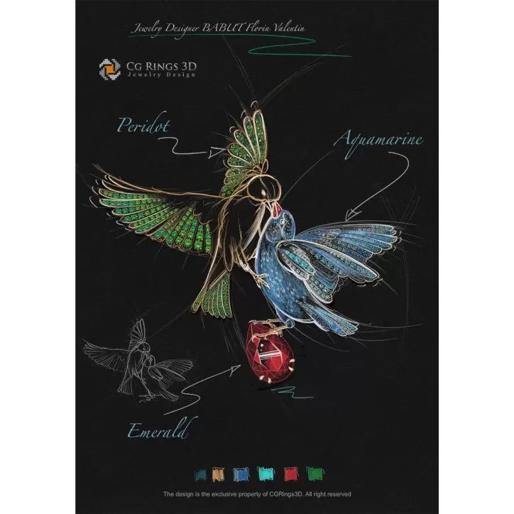 Design Joaillerie (Numérique) - Croquis Pendentif Oiseaux