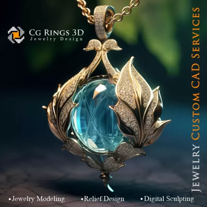 Pendentif Aigue-Marine - Joaillerie 3D CAO