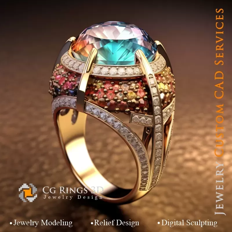 Anello con tormalina - Gioielli CAD 3D