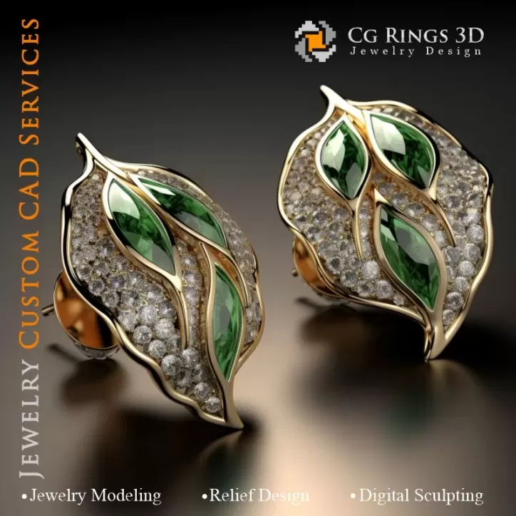 Manschettenknöpfe Blatt - Schmuck 3D CAD