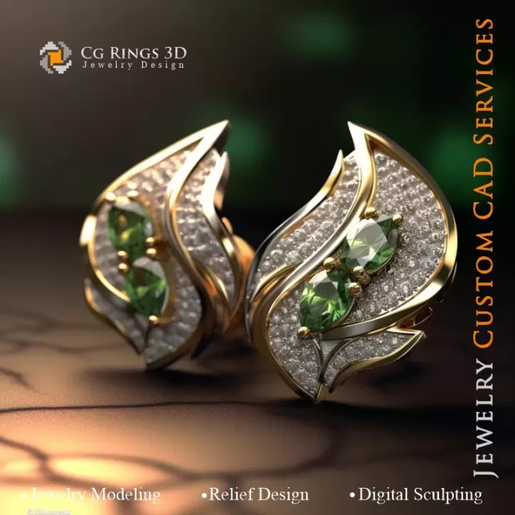 叶子耳环 - 珠宝3D CAD