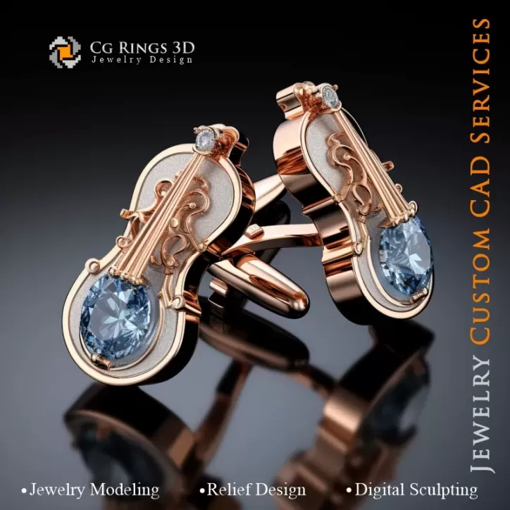 Gemelos Violín - Joyería CAD 3D