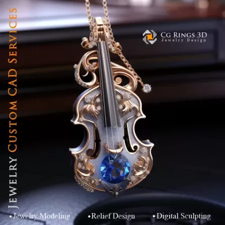 Violin Pendant - Jewelry 3D CAD