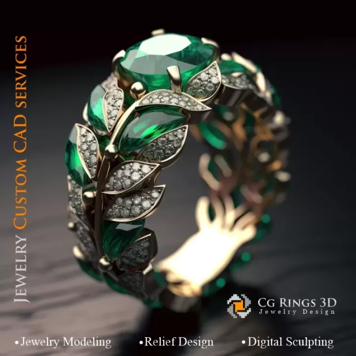 Anillo con esmeralda y diamantes - CAD 3D de joyería Anillo con esmeralda y diamantes - CAD 3D de joyería