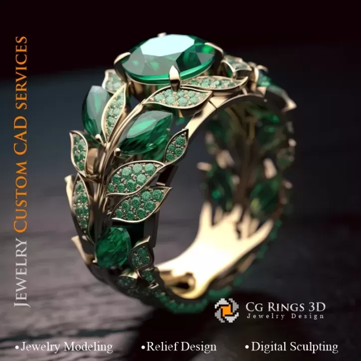 Anello con Smeraldo e Diamanti - Gioielli 3D CAD