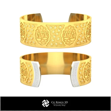 Pulsera 3D Signo Libra para Mujer, Joyería CAD 3D, Pulseras CAD 3D, Pulseras 3D, Brazalete 3D, Pulseras Zodiacales 3D