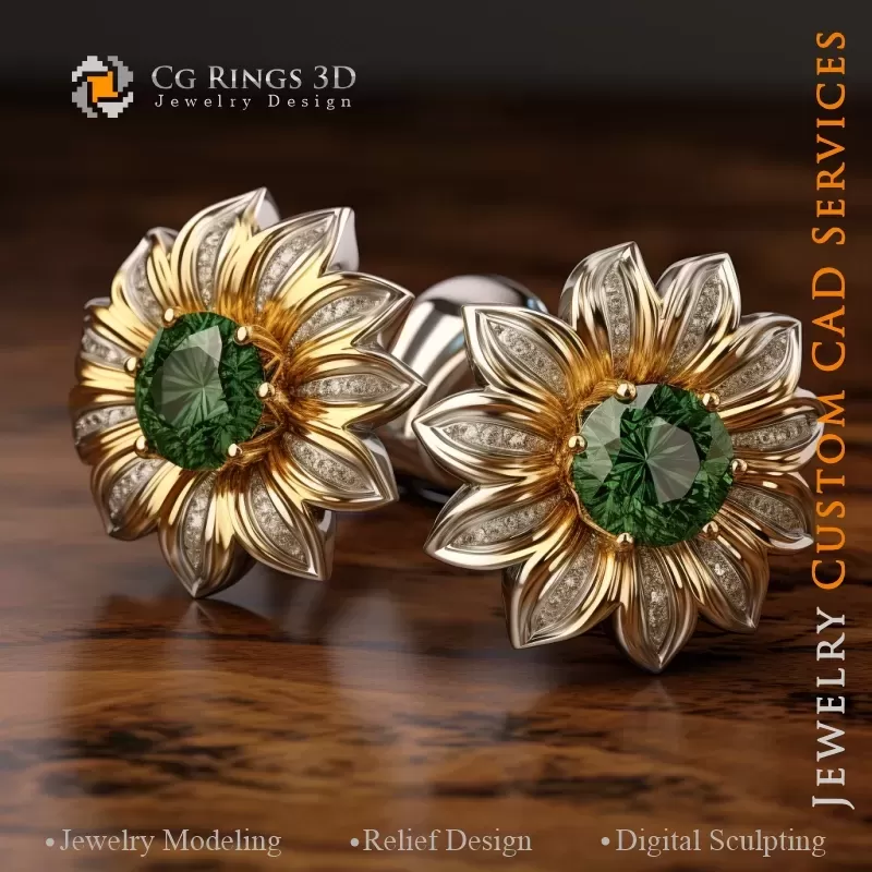 Gemelli a Fiore di Girasole - Gioielli 3D CAD