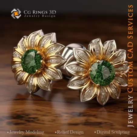 Sonnenblumen-Manschettenknöpfe - Schmuck 3D CAD