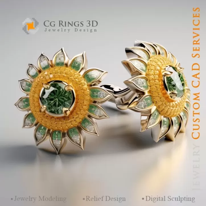 Gemelos Girasol - Diseño 3D CAD de Joyería