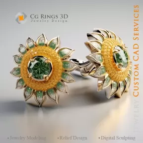 Gemelos Girasol - Diseño 3D CAD de Joyería