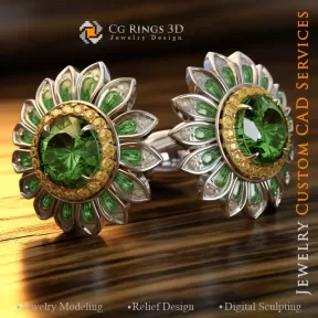 Sonnenblumen-Manschettenknöpfe - Schmuck 3D CAD
