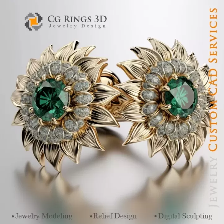 Gemelos Girasol - Diseño 3D CAD de Joyería Gemelos Girasol - Diseño 3D CAD de Joyería