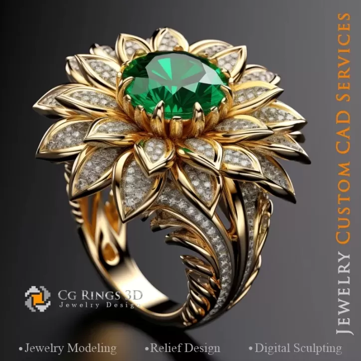 向日葵戒指 - 珠宝 3D CAD 向日葵戒指 - 珠宝 3D CAD