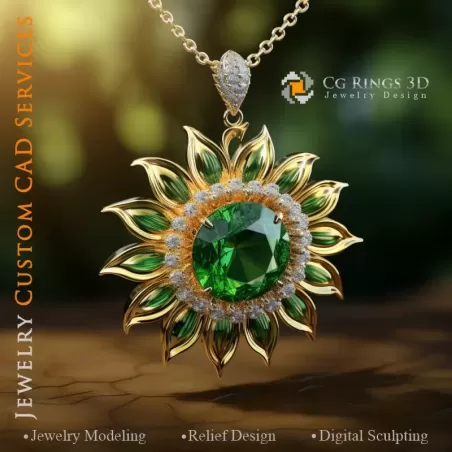 Colgante de Girasol - Joyería 3D CAD