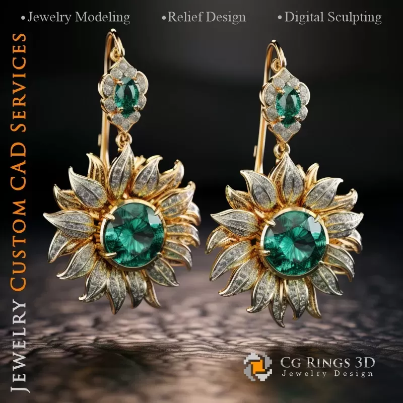 Sonnenblumen-Ohrringe - Schmuck 3D CAD