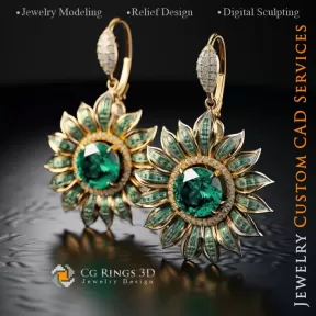Pendientes Girasol - Joyería 3D CAD