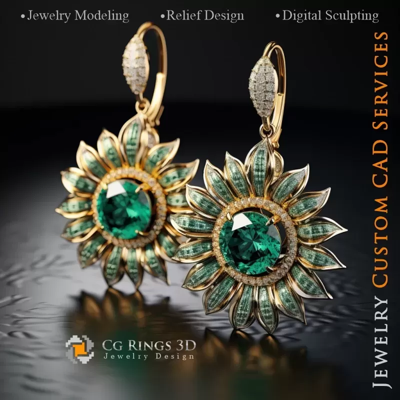 Pendientes Girasol - Joyería 3D CAD