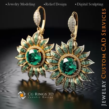 Pendientes Girasol - Joyería 3D CAD