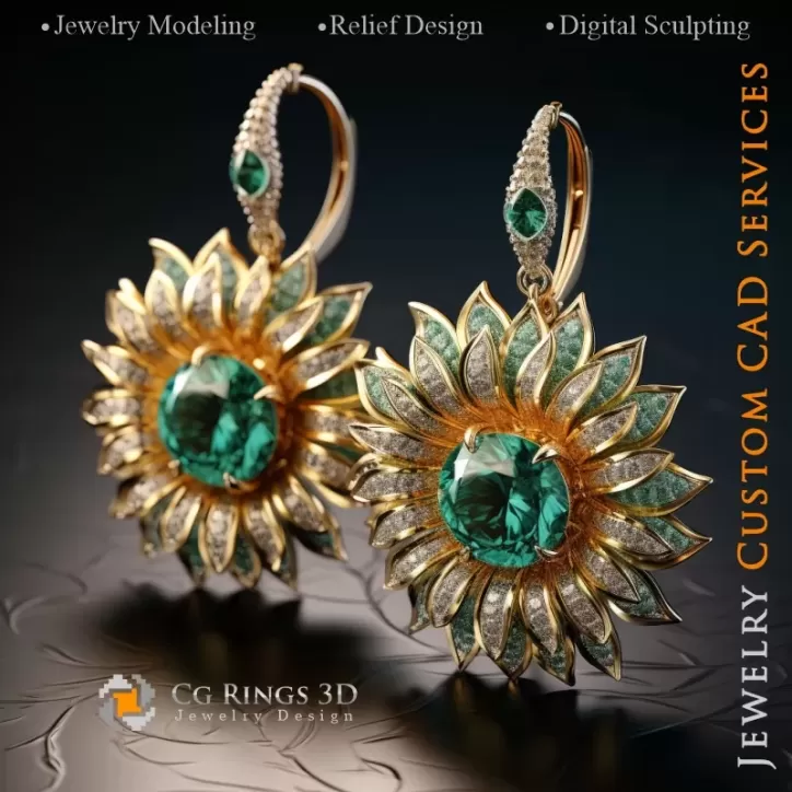 Sonnenblumen-Ohrringe - Schmuck 3D CAD