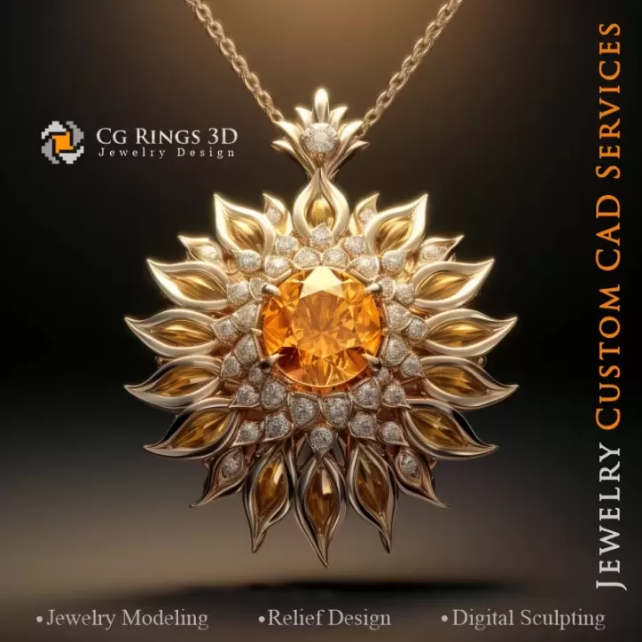 Colgante Girasol - CAD 3D para Joyería