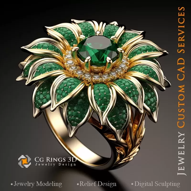 Anillo Girasol - CAD 3D de Joyería