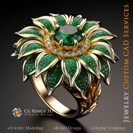 Anillo Girasol - CAD 3D de Joyería